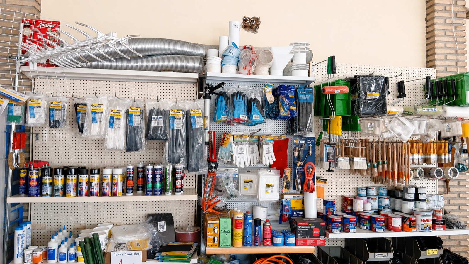 Farben, Sprays, WD-40, Kabelbinder, Pinsel und Drogerieartikel